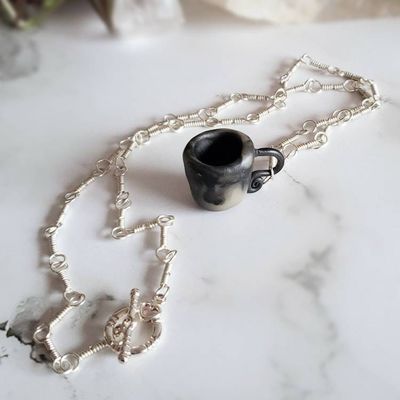 Alternate image for Polymer Clay Teacup Sterling Silver Necklace