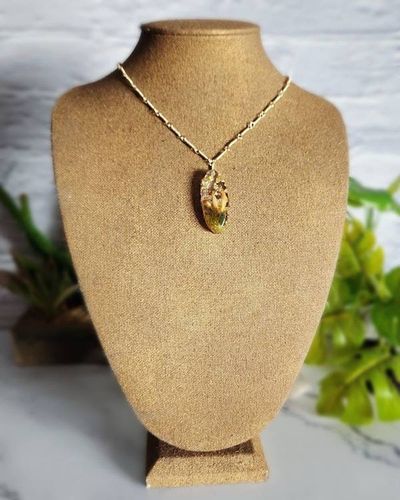 Alternate image for Moss, Gold Leaf and Real Mushroom Gold-Toned Sterling Silver Necklace