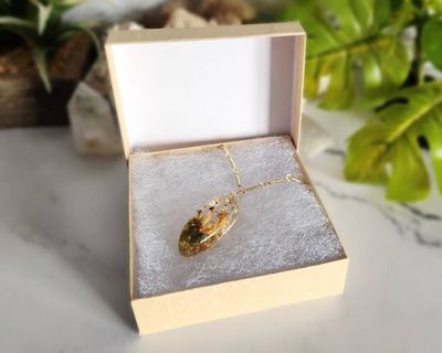 Alternate image for Moss, Gold Leaf and Real Mushroom Gold-Toned Sterling Silver Necklace