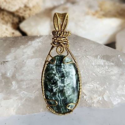 Alternate image for Seraphinite Wire Wrapped Brass Pendant