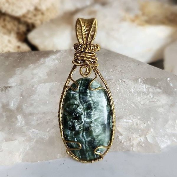 Alternate image for Seraphinite Wire Wrapped Brass Pendant