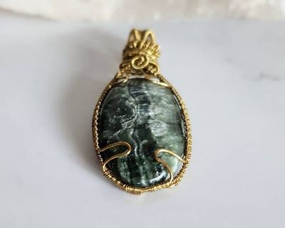 Alternate image for Seraphinite Wire Wrapped Brass Pendant