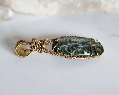 Alternate image for Seraphinite Wire Wrapped Brass Pendant