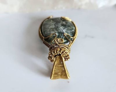 Alternate image for Seraphinite Wire Wrapped Brass Pendant
