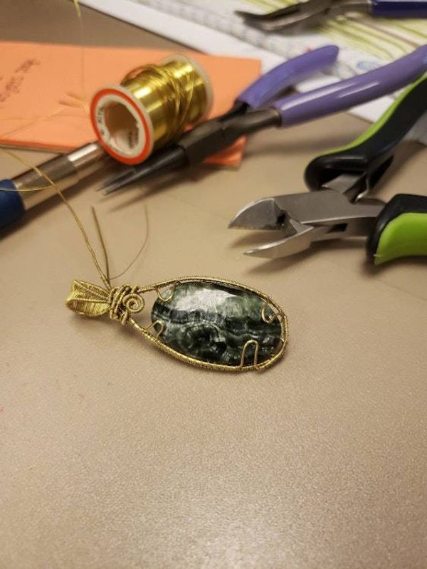 Alternate image for Seraphinite Wire Wrapped Brass Pendant