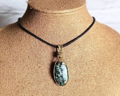 Alternate image for Seraphinite Wire Wrapped Brass Pendant