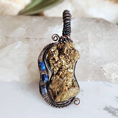 Alternate image for Titanium Quartz and Lapis Lazuli Copper Guitar Pendant