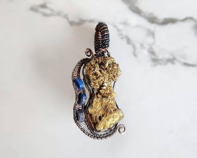 Alternate image for Titanium Quartz and Lapis Lazuli Copper Guitar Pendant