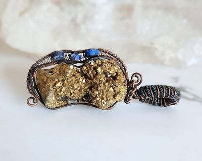 Alternate image for Titanium Quartz and Lapis Lazuli Copper Guitar Pendant