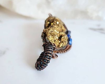 Alternate image for Titanium Quartz and Lapis Lazuli Copper Guitar Pendant