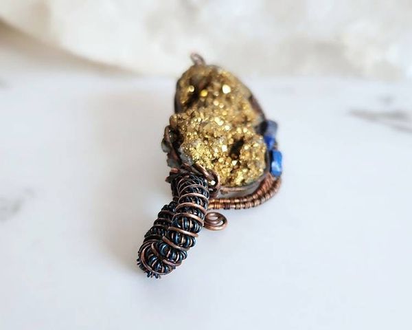 Alternate image for Titanium Quartz and Lapis Lazuli Copper Guitar Pendant