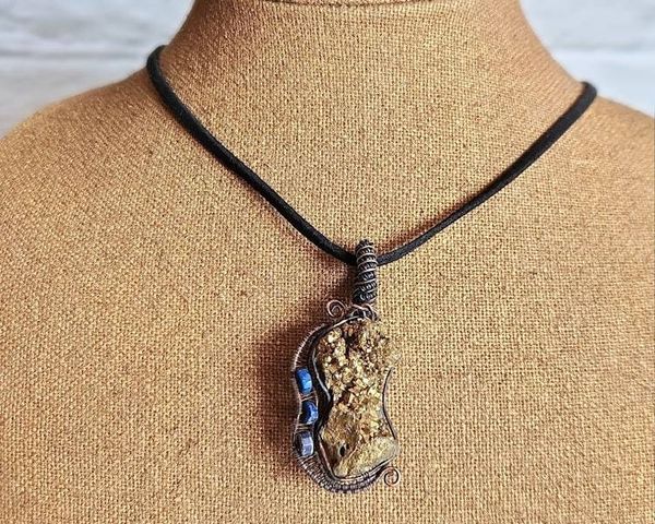 Alternate image for Titanium Quartz and Lapis Lazuli Copper Guitar Pendant
