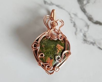 Alternate image for Unakite Copper Wire Wrapped Heart Pendant