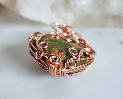 Alternate image for Unakite Copper Wire Wrapped Heart Pendant
