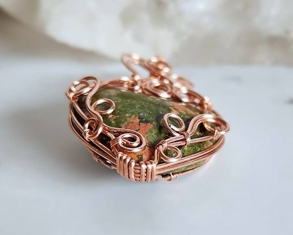 Alternate image for Unakite Copper Wire Wrapped Heart Pendant