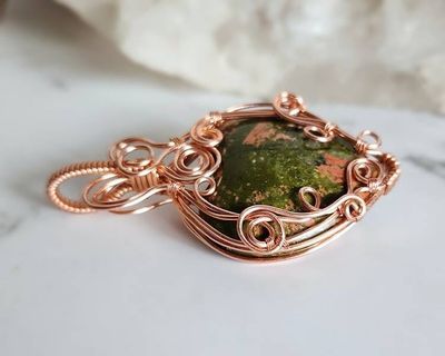 Alternate image for Unakite Copper Wire Wrapped Heart Pendant