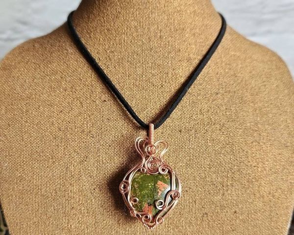 Alternate image for Unakite Copper Wire Wrapped Heart Pendant