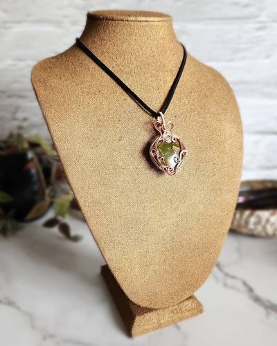 Alternate image for Unakite Copper Wire Wrapped Heart Pendant