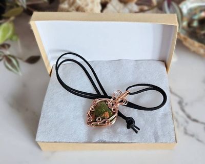 Alternate image for Unakite Copper Wire Wrapped Heart Pendant