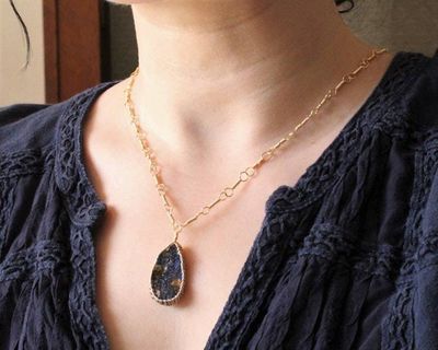 Alternate image for Azurite and Chrysocolla Gold Colored Sterling Silver Wire Wrapped Necklace