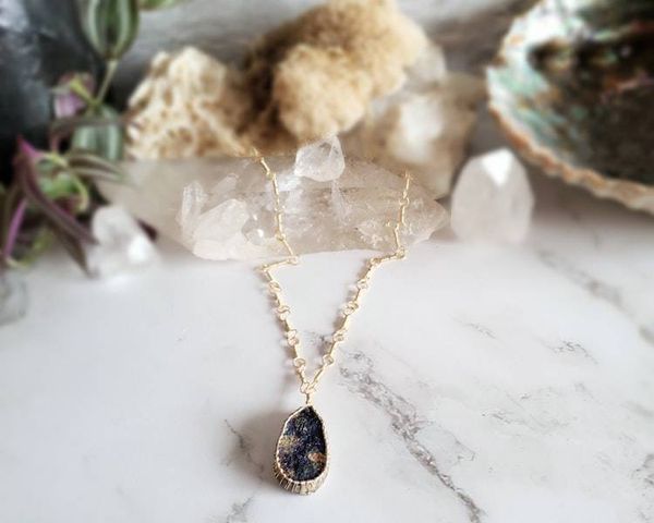 Alternate image for Azurite and Chrysocolla Gold Colored Sterling Silver Wire Wrapped Necklace