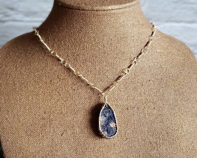 Alternate image for Azurite and Chrysocolla Gold Colored Sterling Silver Wire Wrapped Necklace