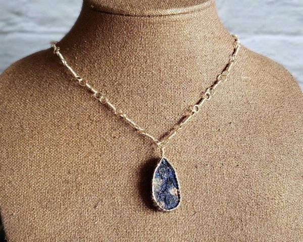 Alternate image for Azurite and Chrysocolla Gold Colored Sterling Silver Wire Wrapped Necklace