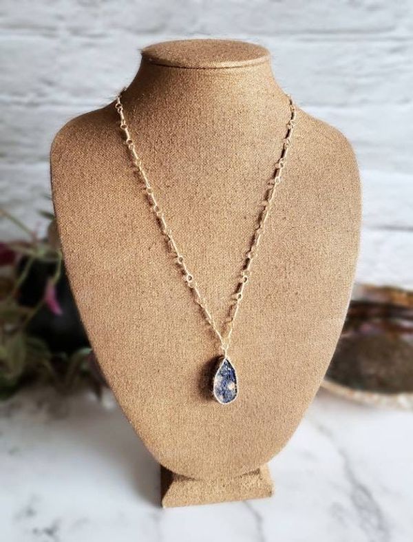 Alternate image for Azurite and Chrysocolla Gold Colored Sterling Silver Wire Wrapped Necklace