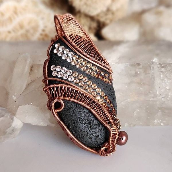 Alternate image for Paved Lava Rock Copper Wire Wrapped Pendant