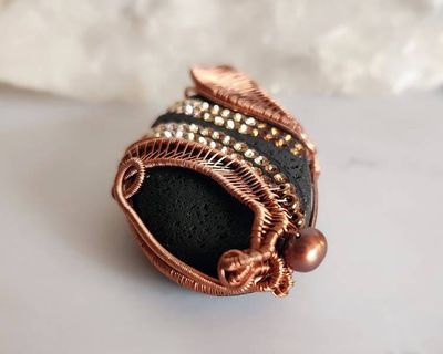 Alternate image for Paved Lava Rock Copper Wire Wrapped Pendant