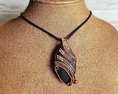 Alternate image for Paved Lava Rock Copper Wire Wrapped Pendant