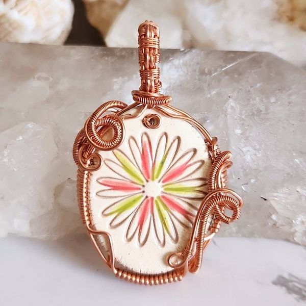 Alternate image for Copper Wire Wrapped Pottery Pendant