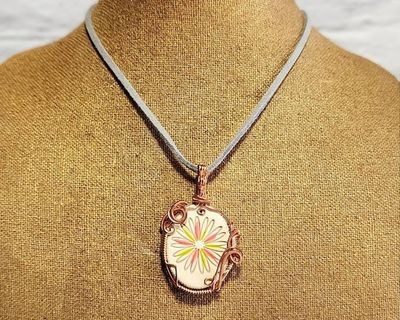 Alternate image for Copper Wire Wrapped Pottery Pendant