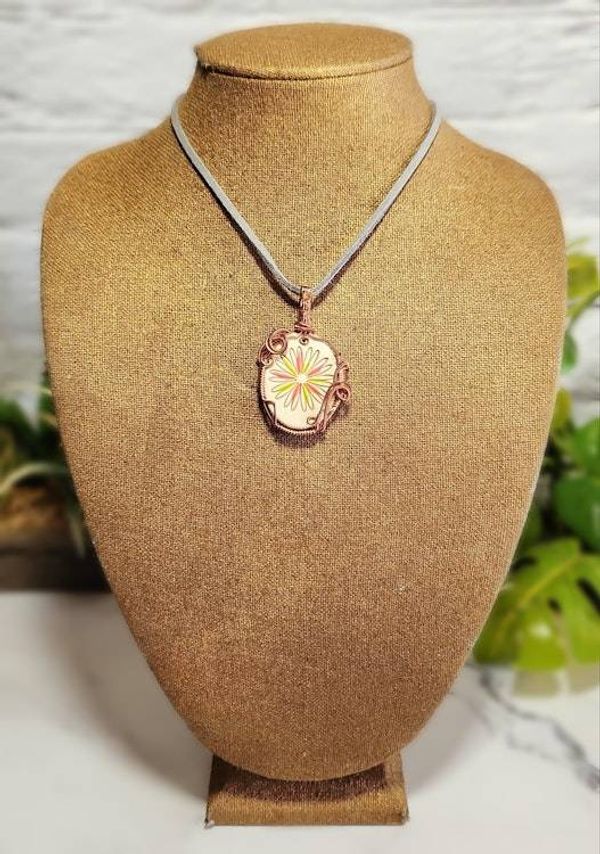Alternate image for Copper Wire Wrapped Pottery Pendant