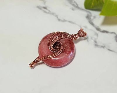 Alternate image for Rhodochrosite Copper Wire Wrapped Pendant
