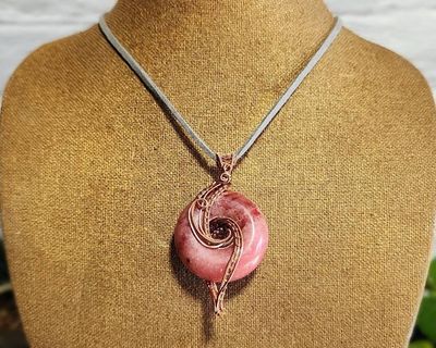 Alternate image for Rhodochrosite Copper Wire Wrapped Pendant