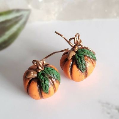 Alternate image for Pumpkin Polymer Clay and Copper Earrings