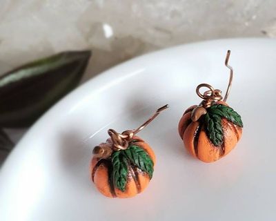 Alternate image for Pumpkin Polymer Clay and Copper Earrings