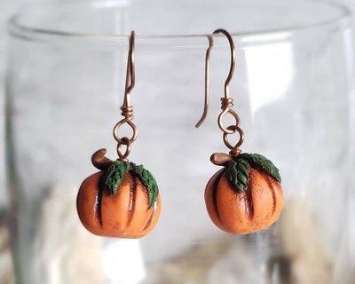 Alternate image for Pumpkin Polymer Clay and Copper Earrings