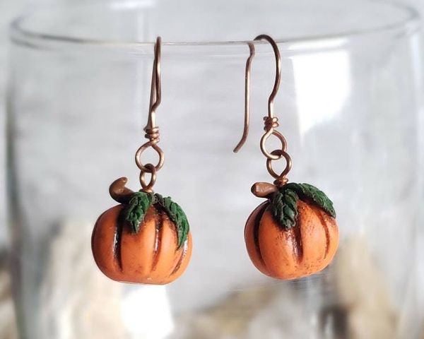 Alternate image for Pumpkin Polymer Clay and Copper Earrings