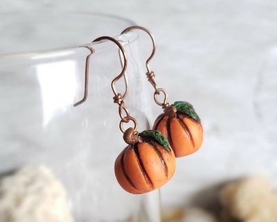 Alternate image for Pumpkin Polymer Clay and Copper Earrings