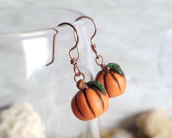 Alternate image for Pumpkin Polymer Clay and Copper Earrings