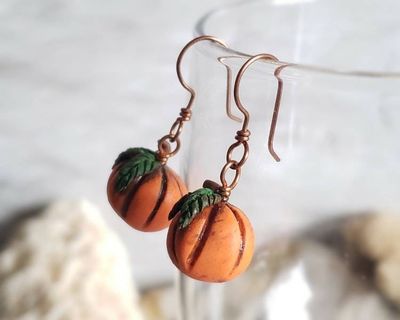 Alternate image for Pumpkin Polymer Clay and Copper Earrings