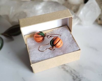 Alternate image for Pumpkin Polymer Clay and Copper Earrings