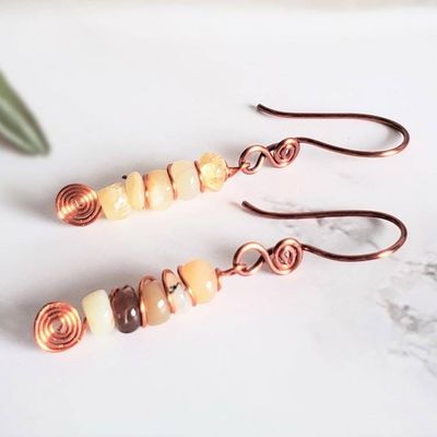 Alternate image for Honey Opal Copper Wire Wrapped Earrings