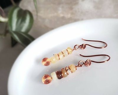 Alternate image for Honey Opal Copper Wire Wrapped Earrings