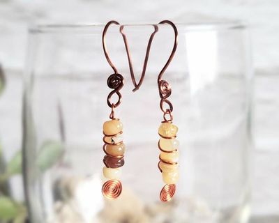 Alternate image for Honey Opal Copper Wire Wrapped Earrings