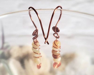Alternate image for Honey Opal Copper Wire Wrapped Earrings