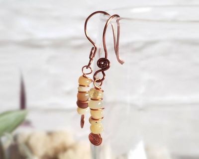 Alternate image for Honey Opal Copper Wire Wrapped Earrings