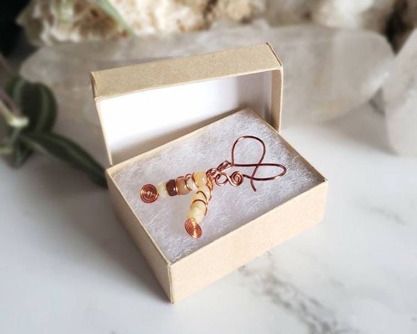 Alternate image for Honey Opal Copper Wire Wrapped Earrings